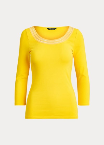 Tops Ralph Lauren Mujer Amarillos - Cotton Elbow-Sleeve - YSLFM7438